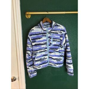 Athleta Girl So Toasty Tugga Sherpa Jacket Blue White Zip Girls Size XL 14